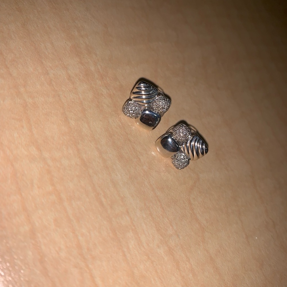 David Yurman Diamond & Silver Mosaic Earrings
